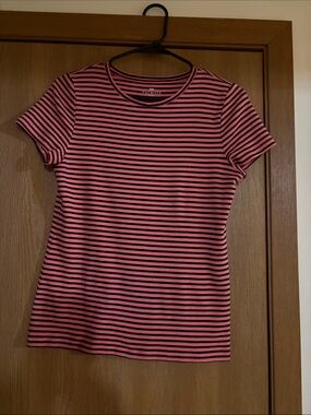 Talbots Pink and Black Striped Short Sleeve Crewneck Tee